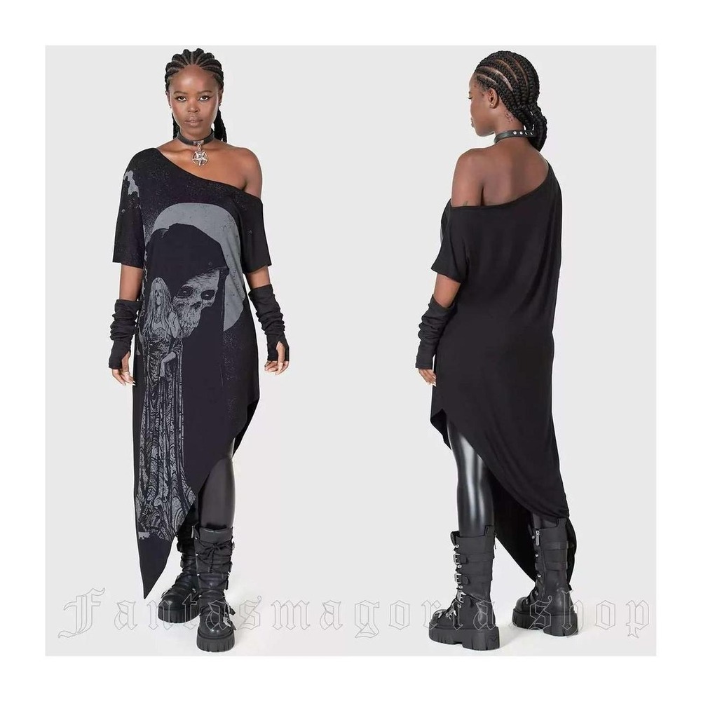 Killstar lights go out midi graphic dress off shoulder‎ plus size